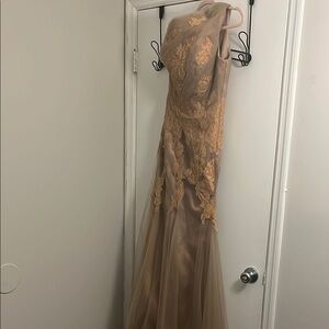 Elegant Tan Gown with Lace Details